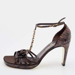 Chanel Multicolor Satin and Python CC T-Strap Sandals Size 38.5