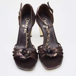 Chanel Multicolor Satin and Python CC T-Strap Sandals Size 38.5