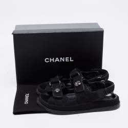 مملوكة مسبقًا Chanel Black Fabric Interlocking CC Sandals Size 37