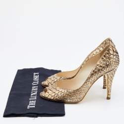 Pre Owned Chanel Metallic Gold/Silver Python Peep Toe Pumps Size 38.5