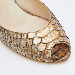 Pre Owned Chanel Metallic Gold/Silver Python Peep Toe Pumps Size 38.5