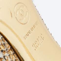 Pre Owned Chanel Metallic Gold/Silver Python Peep Toe Pumps Size 38.5