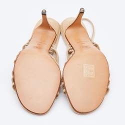 Chanel Beige Suede CC Strappy Slingback Sandals Size 39
