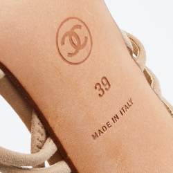 Chanel Beige Suede CC Strappy Slingback Sandals Size 39