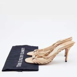 Chanel Beige Suede CC Strappy Slingback Sandals Size 39