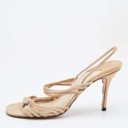 Chanel Beige Suede CC Strappy Slingback Sandals Size 39