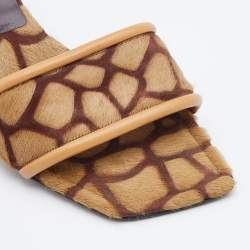 Pre Owned Chanel Beige/Brown Calf Hair and Leather Square Toe Slide Sandals Size 38