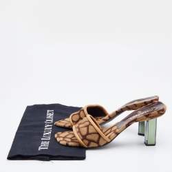 Pre Owned Chanel Beige/Brown Calf Hair and Leather Square Toe Slide Sandals Size 38