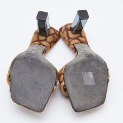 Pre Owned Chanel Beige/Brown Calf Hair and Leather Square Toe Slide Sandals Size 38