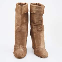 Chanel Metallic Gold Suede CC Fold Over Mid Calf Length Boots Size 39