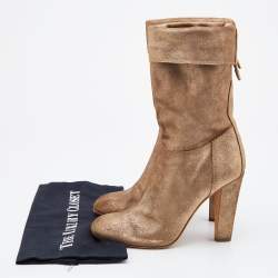 Chanel Metallic Gold Suede CC Fold Over Mid Calf Length Boots Size 39