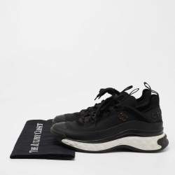 Pre Owned Chanel Black Fabric and Leather Interlocking CC Logo Athletic Sneakers Size 38.5