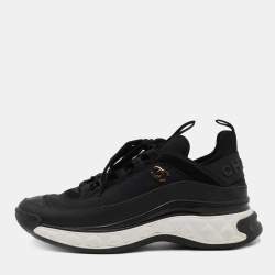 Pre Owned Chanel Black Fabric and Leather Interlocking CC Logo Athletic Sneakers Size 38.5