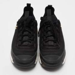 Pre Owned Chanel Black Fabric and Leather Interlocking CC Logo Athletic Sneakers Size 38.5