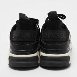 Pre Owned Chanel Black Fabric and Leather Interlocking CC Logo Athletic Sneakers Size 38.5