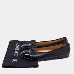 Pre Owned Chanel Black Leather and Patent CC Ballet Flats Size 38.5