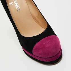 Pre Owned Chanel Purple/Black Suede CC Pumps Size 41