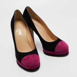Pre Owned Chanel Purple/Black Suede CC Pumps Size 41