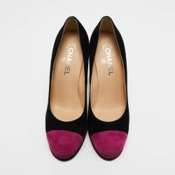 Pre Owned Chanel Purple/Black Suede CC Pumps Size 41
