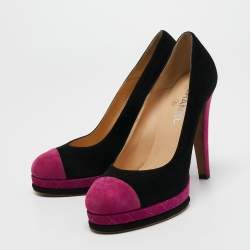 Pre Owned Chanel Purple/Black Suede CC Pumps Size 41