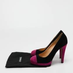 Pre Owned Chanel Purple/Black Suede CC Pumps Size 41
