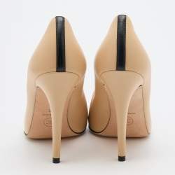Pre Owned Chanel Beige/Black Leather CC Cap Toe Pumps Size 36