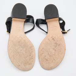 Pre Owned Chanel Black Leather Interlocking CC Logo T-Strap Sandals Size 36.5