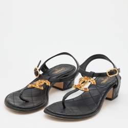 Chanel Interlocking CC Logo Leather T-Strap Sandals - Brown Sandals, Shoes  - CHA954880