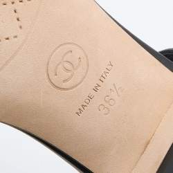 Pre Owned Chanel Black Leather Interlocking CC Logo T-Strap Sandals Size 36.5