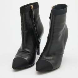Pre Owned Chanel Black Leather CC Short Boots Size 37