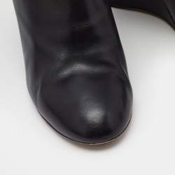 Chanel Black Leather Pearl Embellished CC Wedge Booties Size 40