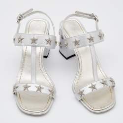 Chanel Leather Silver Leather Embellished Ankle Strap Sandals Size 38
