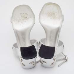 Chanel Leather Silver Leather Embellished Ankle Strap Sandals Size 38