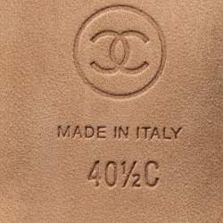 Pre Owned Chanel Black/White Tweed And Leather Pointed Cap Toe CC Pearl Heel Mules Size 40.5