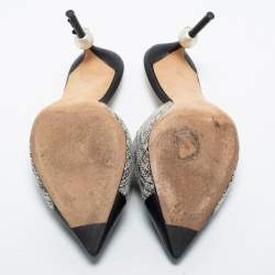 Pre Owned Chanel Black/White Tweed And Leather Pointed Cap Toe CC Pearl Heel Mules Size 40.5
