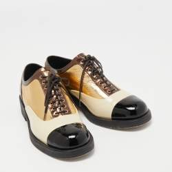 Pre Owned Chanel Multicolor Patent Leather Lace-up Oxfords Size 38.5