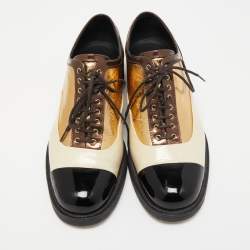 Pre Owned Chanel Multicolor Patent Leather Lace-up Oxfords Size 38.5