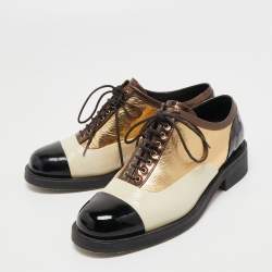 Pre Owned Chanel Multicolor Patent Leather Lace-up Oxfords Size 38.5
