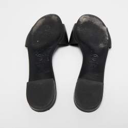 Pre Owned Chanel Black Leather Camellia CC Flat Slides Size 39.5