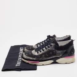Pre Owned Chanel Black/Grey Tweed and PVC CC Low Top Sneakers Size 37.5