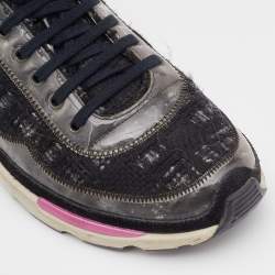 Pre Owned Chanel Black/Grey Tweed and PVC CC Low Top Sneakers Size 37.5