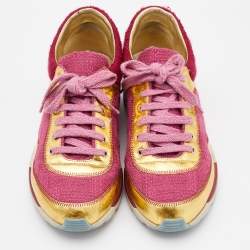 Pre Owned Chanel Multicolor Tweed and Leather CC Low Top Sneakers Size 37.5