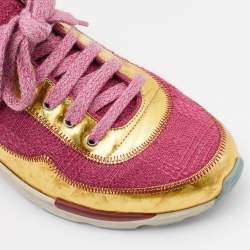 Pre Owned Chanel Multicolor Tweed and Leather CC Low Top Sneakers Size 37.5