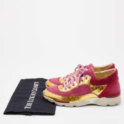 Pre Owned Chanel Multicolor Tweed and Leather CC Low Top Sneakers Size 37.5