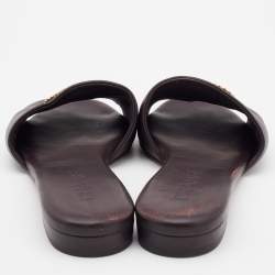 Chanel Dark Brown Leather CC Embellished Flat Slides Size 36.5
