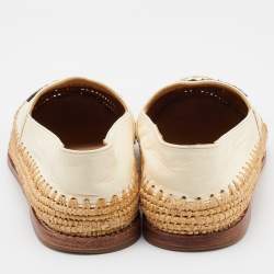 Chanel Cream/Black Leather and Fabric CC Raffia Espadrille Flats Size 36