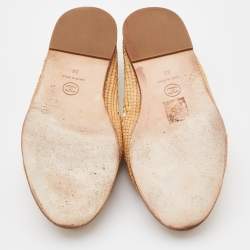 Chanel Cream/Black Leather and Fabric CC Raffia Espadrille Flats Size 36