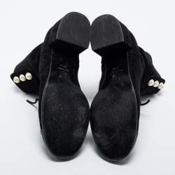Chanel Black Suede and Patent Leather Cap Toe CC Pearl Ankle Boots Size 37.5