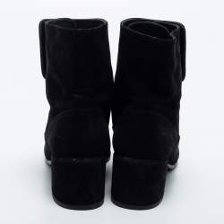 Chanel Black Suede and Patent Leather Cap Toe CC Pearl Ankle Boots Size 37.5