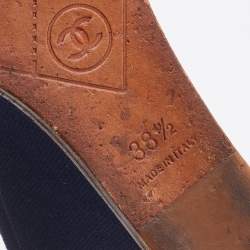 Pre Owned Chanel Navy Blue Canvas CC Slide Wedge Sandals Size 38.5